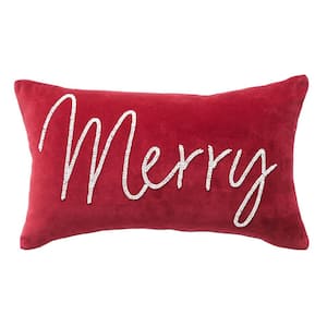 Ruby Red Velvet Merry Christmas Throw Pillow