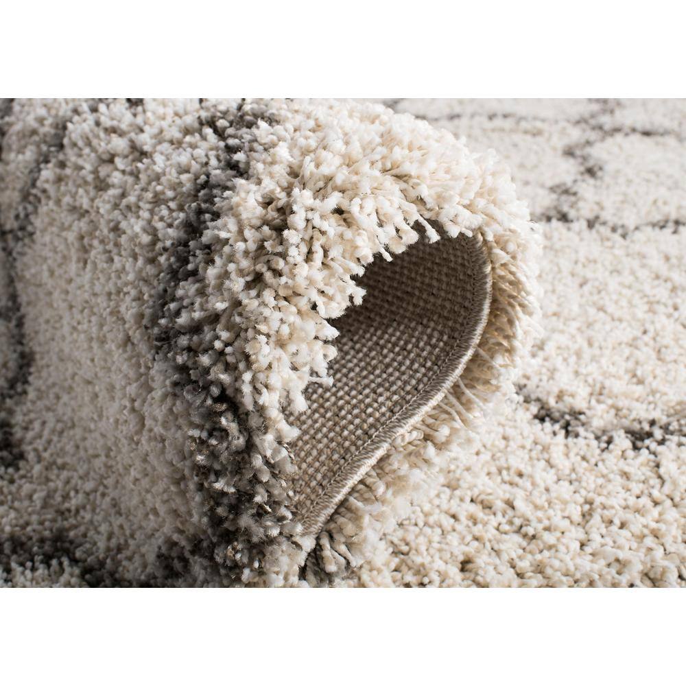 Ivory and Grey High Pile Shag Area Rug 8' x 10'