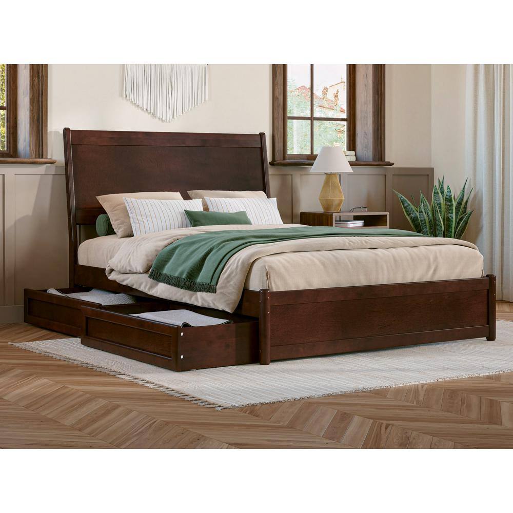 AFI Casanova Walnut Brown Solid Wood Frame Full Platform Bed with Panel ...