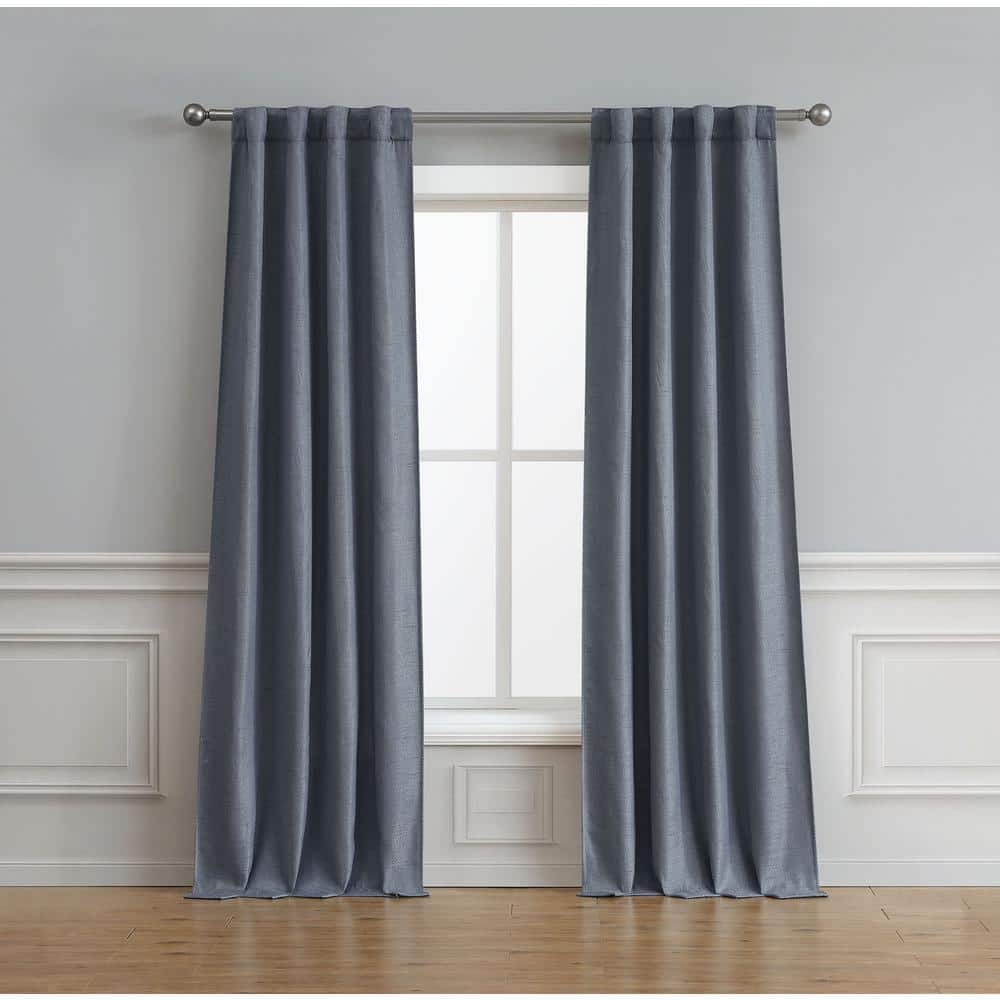 Bella Luna Navy Solid Thermal Rod Pocket Room Darkening Curtain - 76 in ...