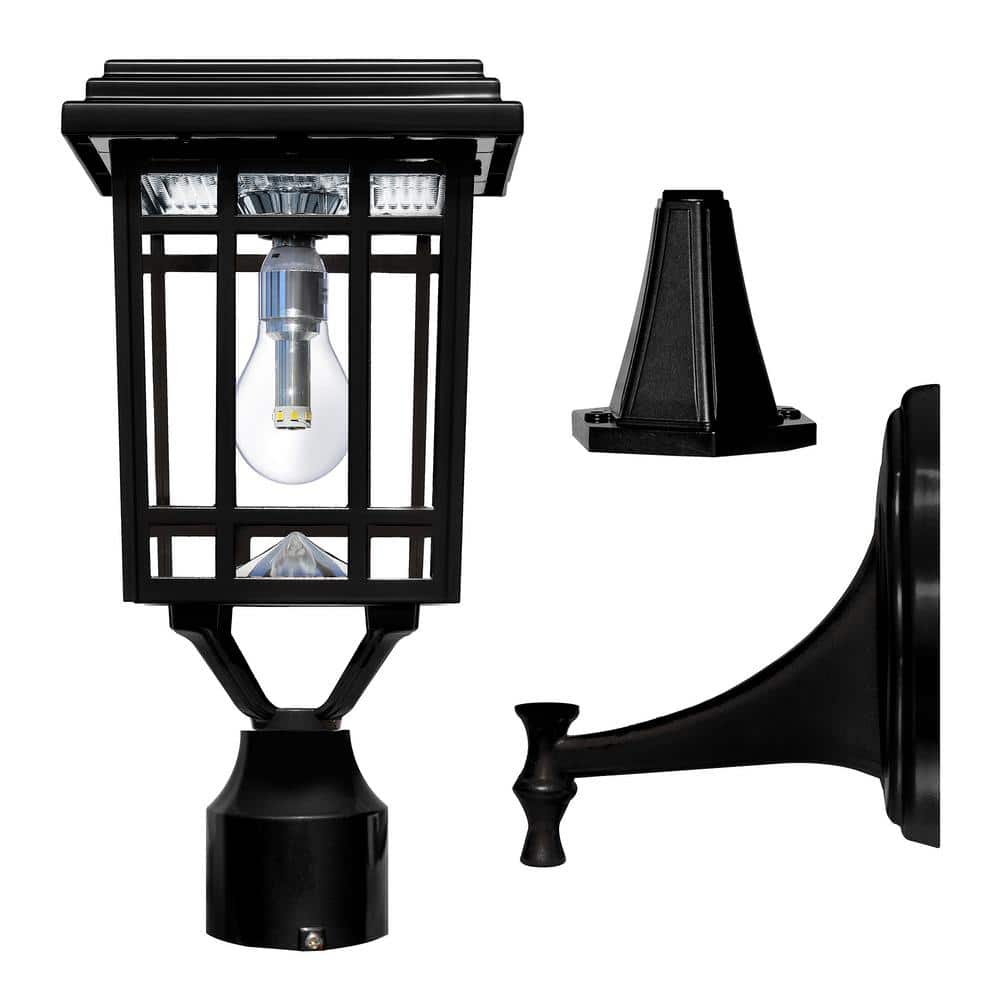 GAMA SONIC Prairie Bulb Single Black Integrated LED Outdoor Solar Post Light  with 3-Mounting Options Fitter, Pier and Wall Mounts GS-114B-FPW-BLK The  Home Depot