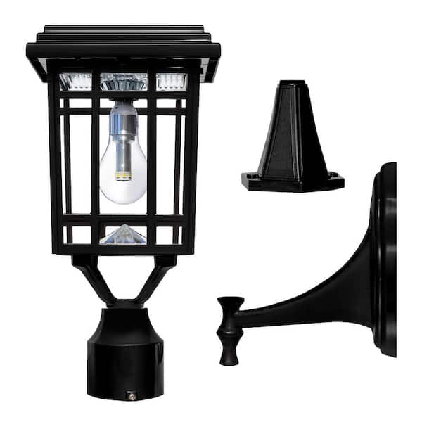 GAMA SONIC Prairie Bulb Single Black Integrated LED Outdoor Solar Post Light with 3-Mounting Options Fitter, Pier and Wall Mounts