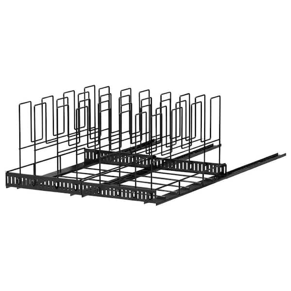 1-Piece Silver Pull Out Baking Sheet Organizer with Adjustable Dividers for Cabinet and Bakeware Storage