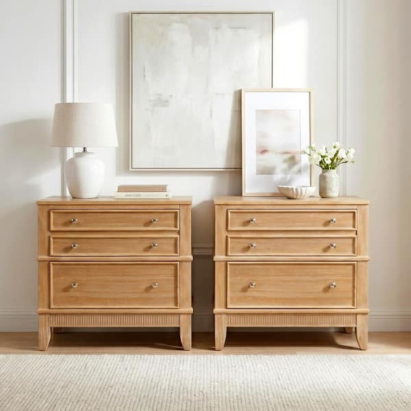 Hazel 3 Farmhouse Style Drawer Nightstand Set of 2