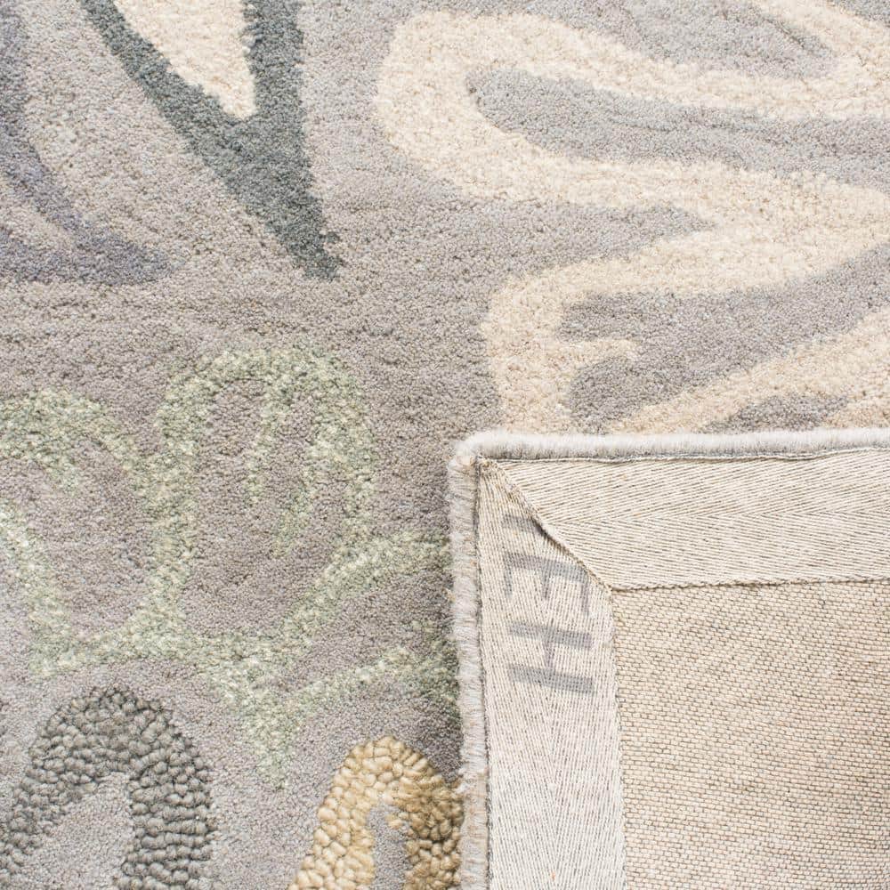 Gray Floral Hand-Tufted Wool Runner Rug
