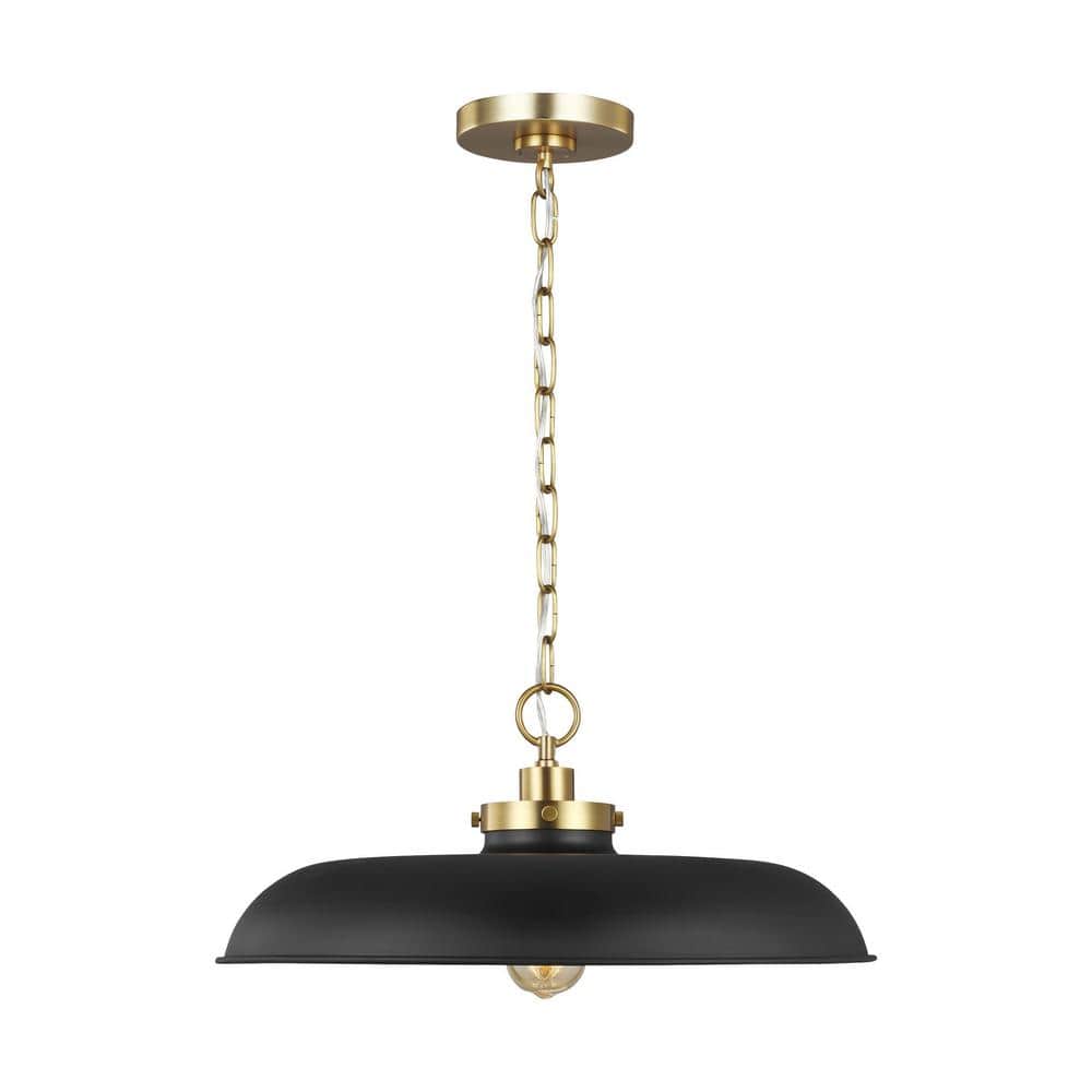 Midnight Black and Burnished Brass 20'' Dome Pendant Light
