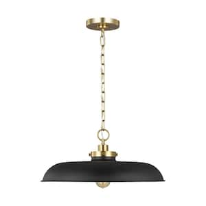 Wellfleet 20 in. W x 8.625 in. H 1-Light Midnight Black/Burnished Brass Medium Wide Pendant Light, No Bulbs Included