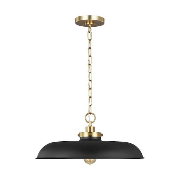 Generation Lighting Wellfleet 20 in. W x 8.625 in. H 1-Light Midnight Black/Burnished Brass Medium Wide Pendant Light, No Bulbs Included