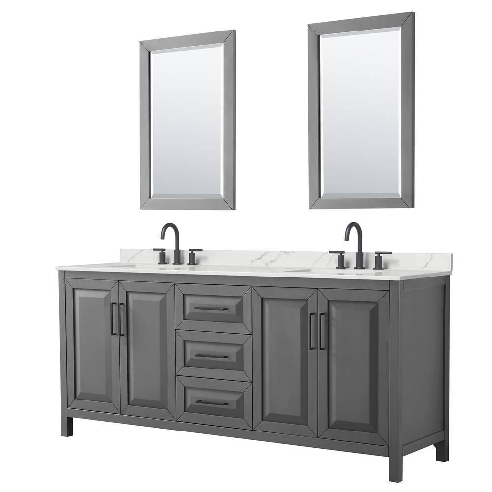 Daria 80 in. W x 22 in. D x 35.75 in. H Double Bath Vanity in Dark Gray with Giotto Quartz Top and 24 in. Mirrors price history on PriceWatchPro