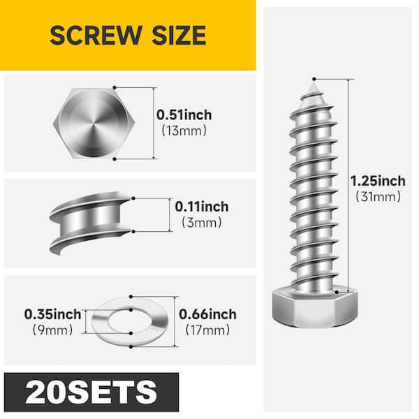 5/16 in. x 1-1/4 in. Stainless Steel Hex Drive Hex Head Lag Screws (20-Pack)