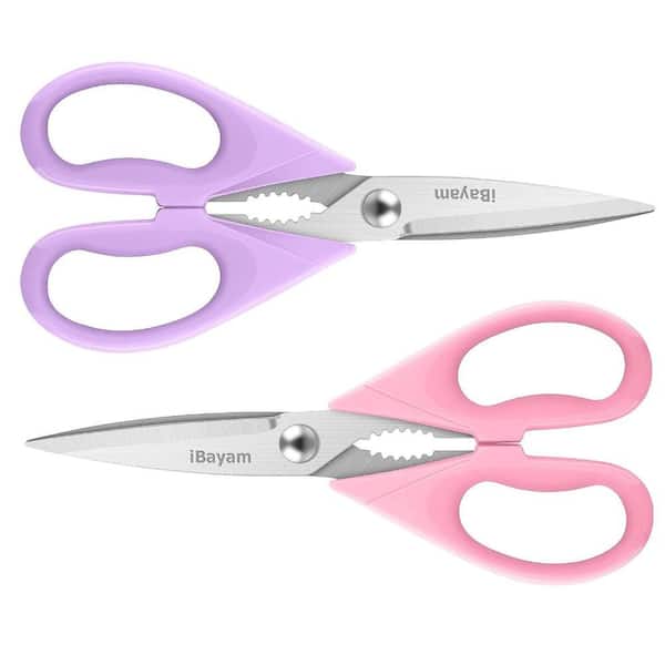 Aoibox 2-Piece All Purpose Heavy Duty Meat Scissors Poultry Shears, Stainless Steel Kitchen Shears, Pastel Pink - Soft Purple
