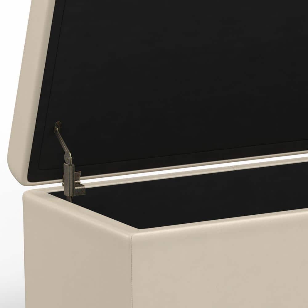 Satin Cream Faux Leather Storage Ottoman Bench