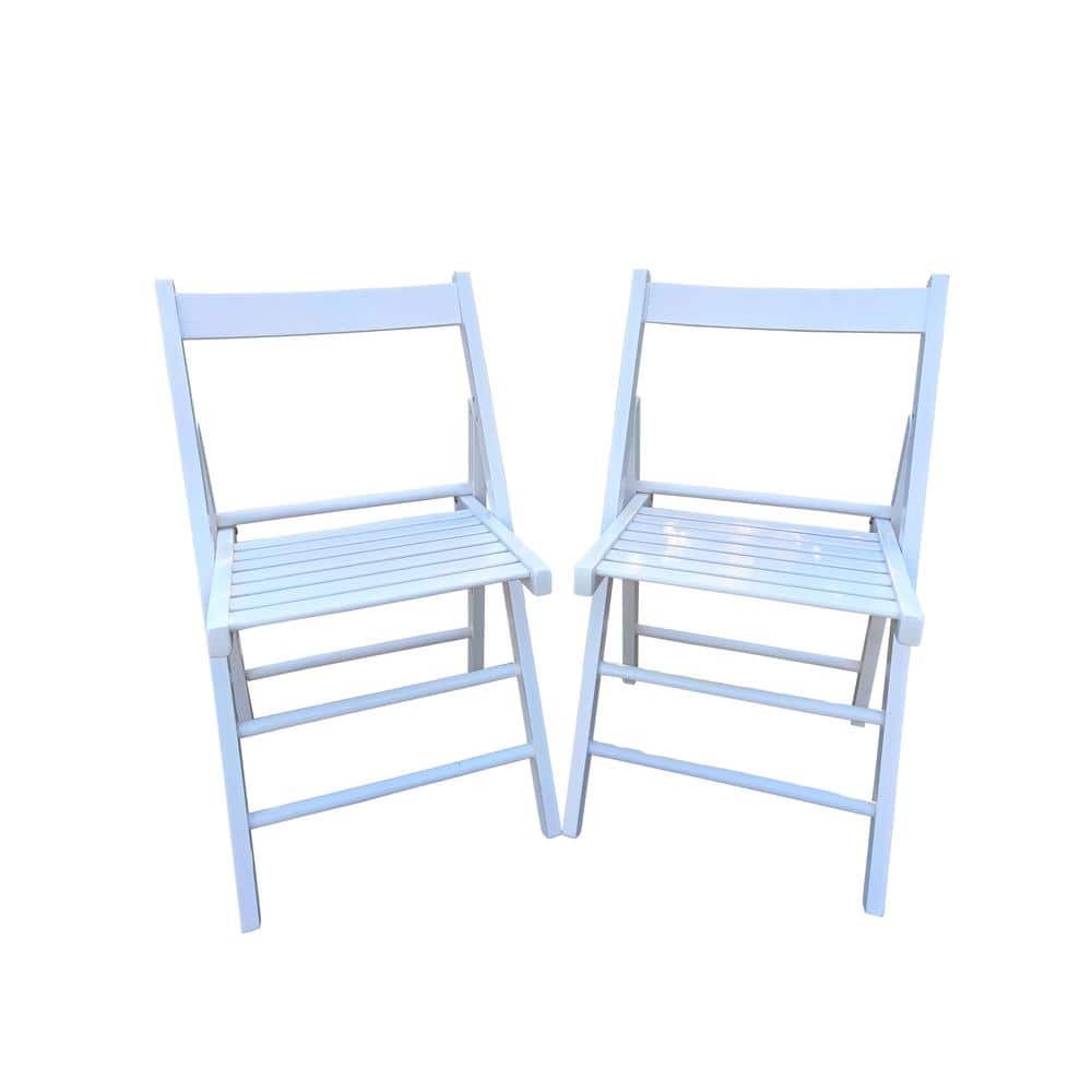 Set of 2 White Solid Wood Folding Dining Chairs