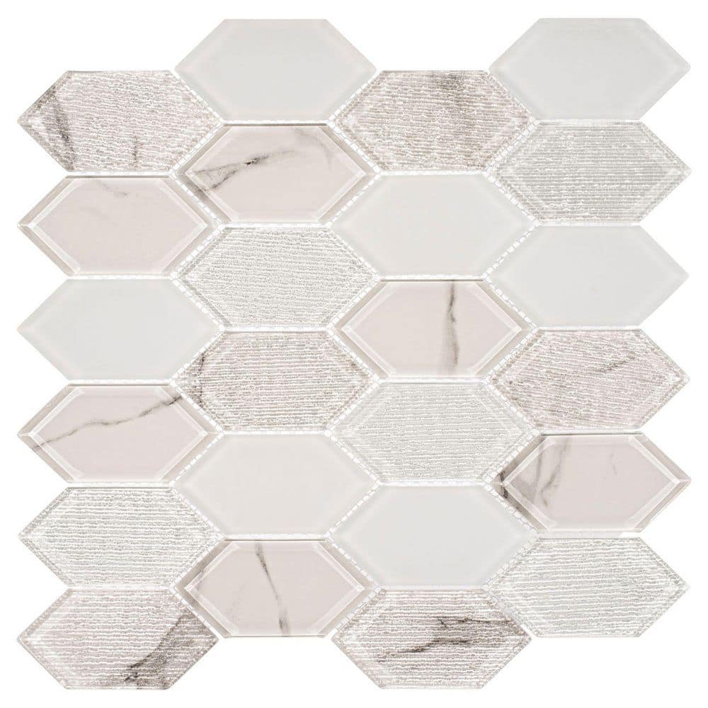 Astor Johann Gray/White 11-15/16 in. x 11-15/16 in. Geometric Smooth Glass 
