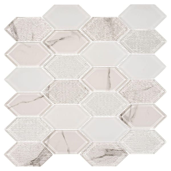 Astor Johann Gray/White 11-15/16 in. x 11-15/16 in. Geometric Smooth Glass Mosaic Tile (4.95 sq. ft./Case)