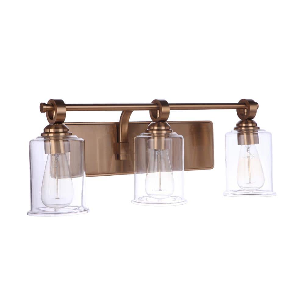 Romero Satin Brass 3-Light Vanity with Clear Glass Shades