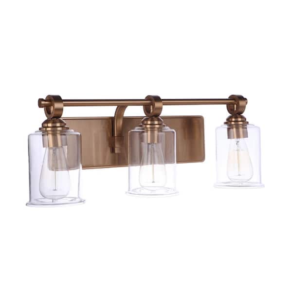 CRAFTMADE Romero 24.38 in. 3 Light Satin Brass Finish Vanity Light with Clear Glass Shade
