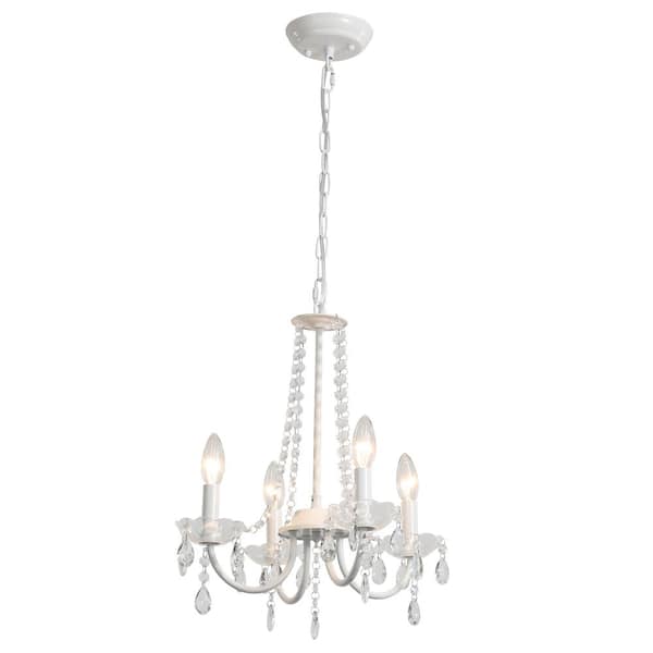 ADSENSTY 4-Light White Vintage Candle Style Chandelier with Crystal Accents for Living Room
