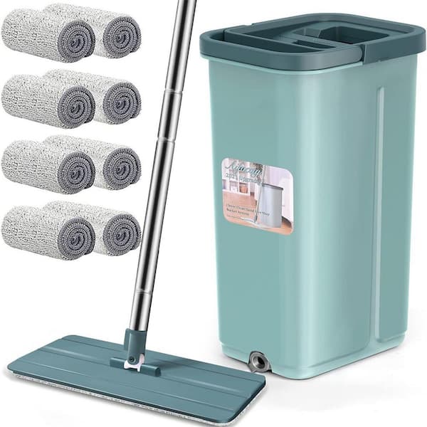 Unbranded Mop and Bucket system, Head Width 14 in. Microfiber Mop Head, Wet and Dry Dual Urpose Flat Mop