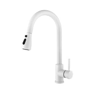 Amy Single Handle Deck Mount Pull Out Sprayer Kitchen Faucet with Deckplate Included in White
