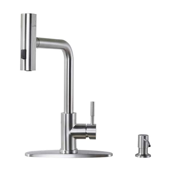 ARCORA Single-Handle High Arc Pull Down Sprayer Kitchen Faucet with Deckplate in Brushed Nickel