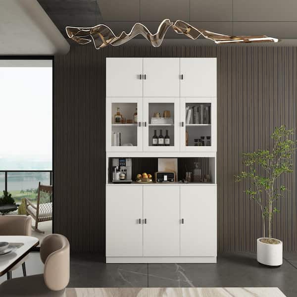 FUFU&GAGA 3-in-1 White Wood Buffet and Hutch Combination Cabinet with Doors Shelves (47.3 in. W x 12.2 in. D x 87.8 in. H)