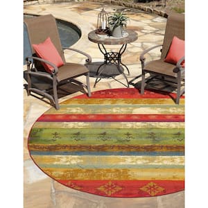 Outdoor Traditional Multi 8' 0 x 8' 0 Round Rug
