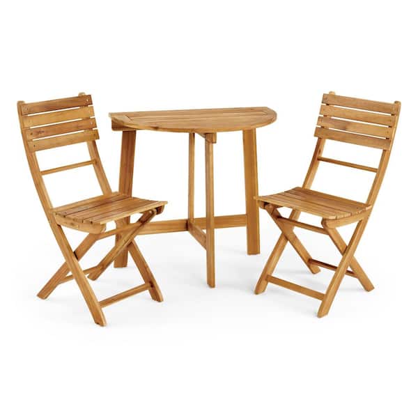 Westmount 30 in. Natural 3-Piece Wood Half-Round Patio Outdoor Bistro Set