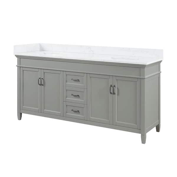 Home Decorators Collection Ashburn 73 in Double Sink Gray Bath Vanity with Carrara White Engineered Stone Top (Assembled)
