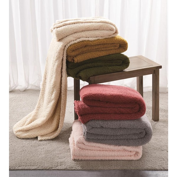 Brooklyn Loom Marshmallow Sherpa Olive Green Twin XL Blanket