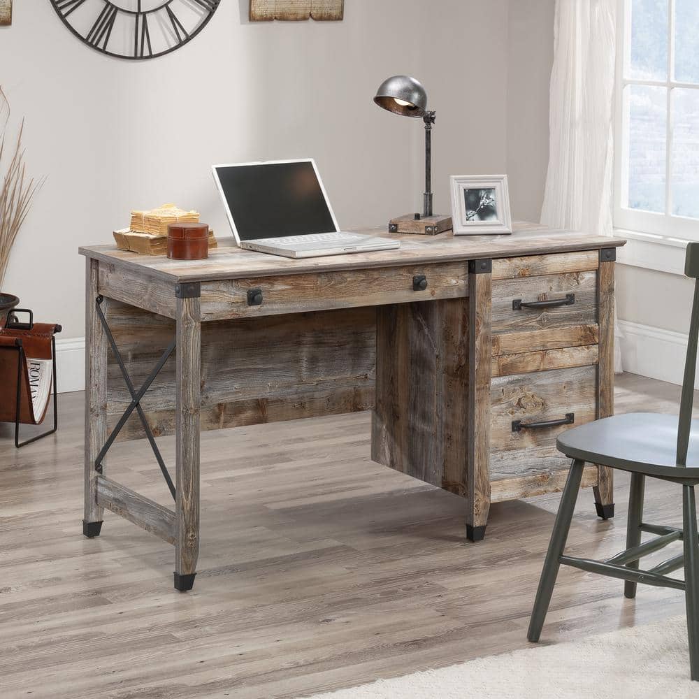 Rustic Cedar Wood Desk with Drawers and Filing Cabinet