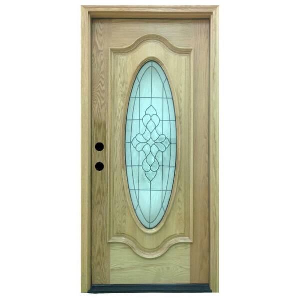 Steves & Sons 36 in. x 80 in. Tyler Full Oval Stained Oak Wood Prehung Front Door