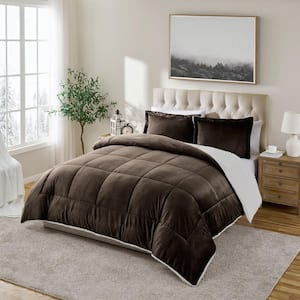 Premium Cold Weather 3-Piece Chocolate Reversible Polyester Micromink and Sherpa King Comforter Set