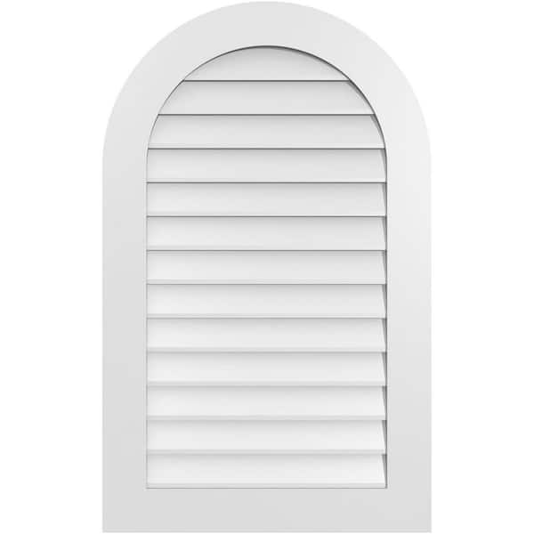 Ekena Millwork 26 in. x 42 in. Round Top White PVC Paintable Gable Louver Vent Non-Functional