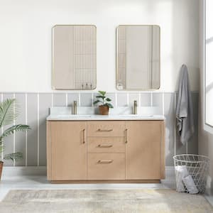 San 60 in.W x 22 in.D x 33.8 in.H Double Sink Bath Vanity in Washed Ash Grey with White Composite Stone Top