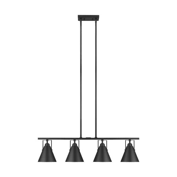 Generation Lighting Insdale Modern 4-Light Matte Black Linear Island Dining Room Single Hanging Tier Chandelier with Black Metal Shades