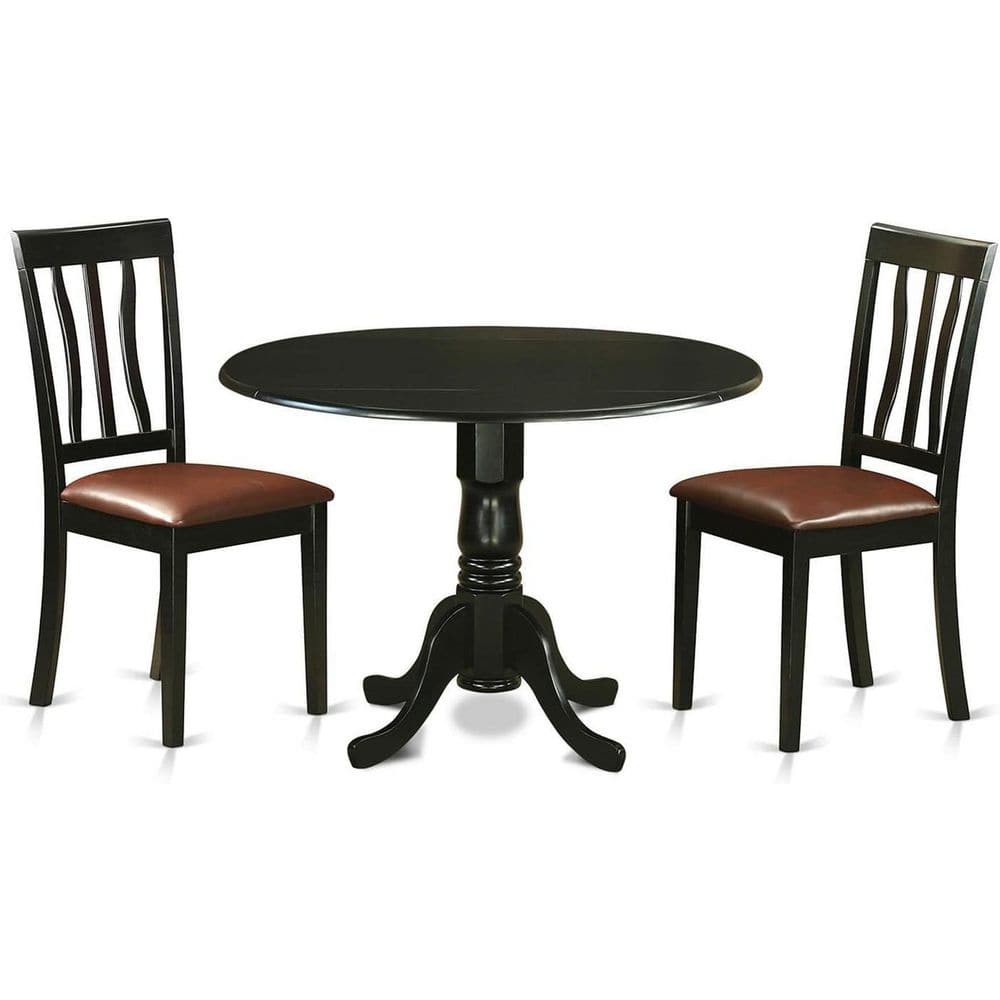 3-Piece Black Finish Solid Wood Top-Dining Room Set-Seats 4