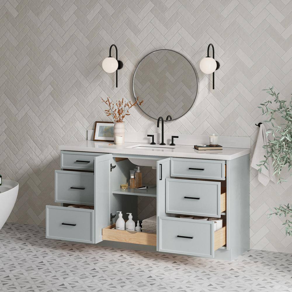 Kelly 67" Light Gray Wood Single Sink Vanity with White Quartz Top