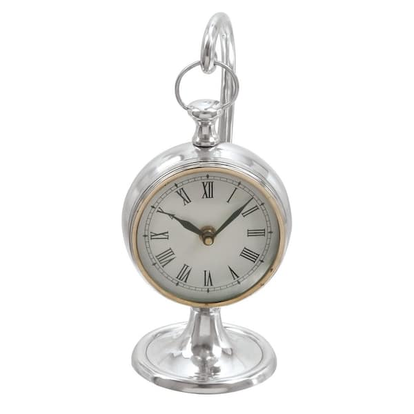 Litton Lane 5 in. x 11 in. Silver Aluminum Pendulum Analog Clock