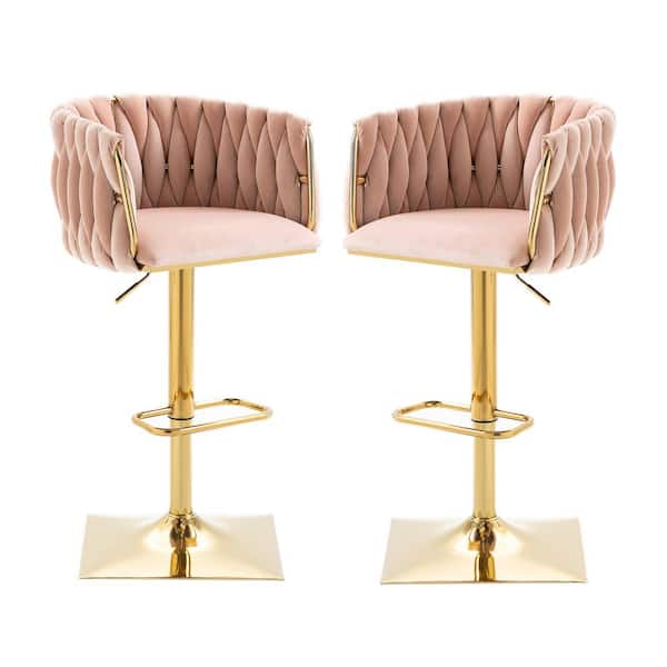 HOMEFUN 41 in. Pink Velvet Seat High Back Metal Frame Adjustable Hight Cushioned Bar Stool (Set of 2)