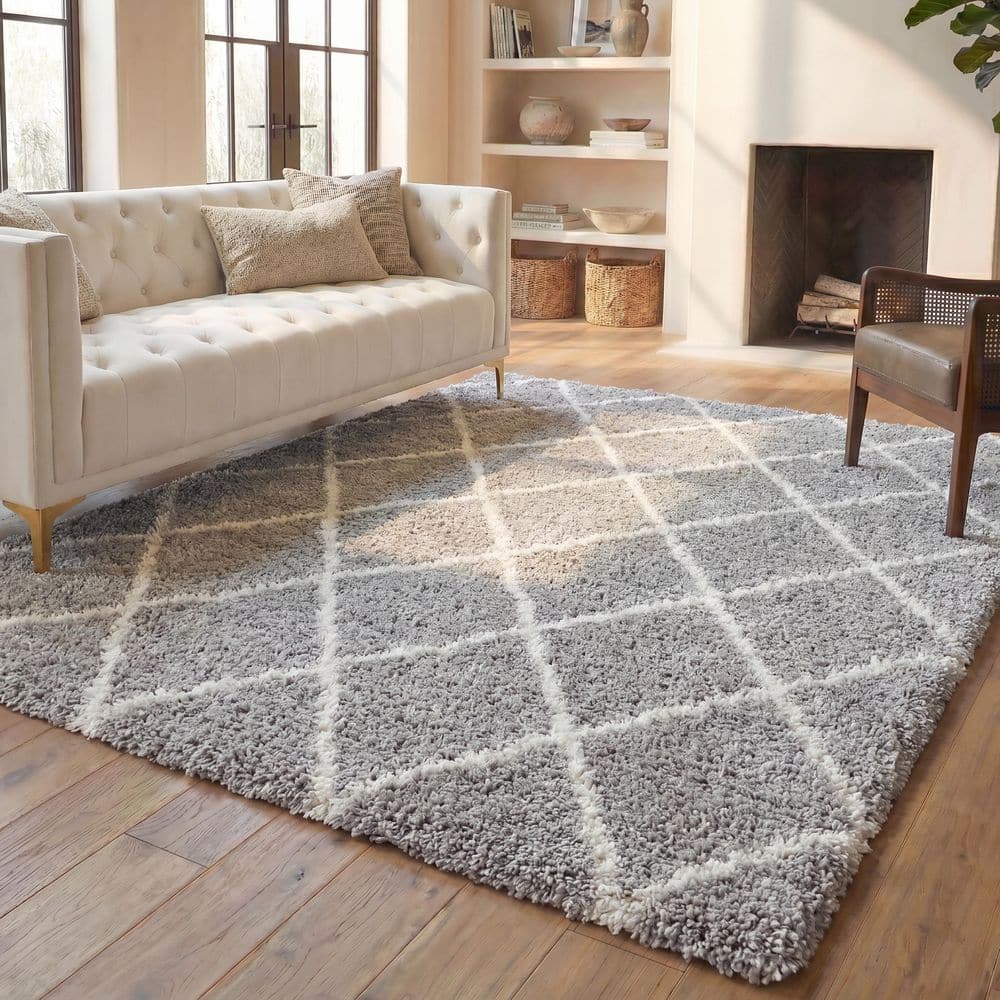 Fontana Shag 10 ft. x 14 ft. Gray/Cream Geometric Area Rug price history on PriceWatchPro