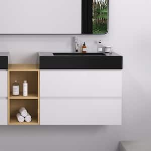 NOBLE 30 in. W x 18 in. D x 25 in. H Single Sink Floating Bath Vanity in White with Black Solid Surface Integral Top