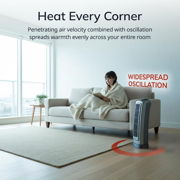 Lasko 1500W 22 Gray Electric Tower Ceramic Space Heater with