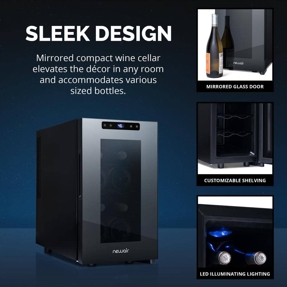 Black Mirrored Glass 8-Bottle Thermoelectric Wine Cooler