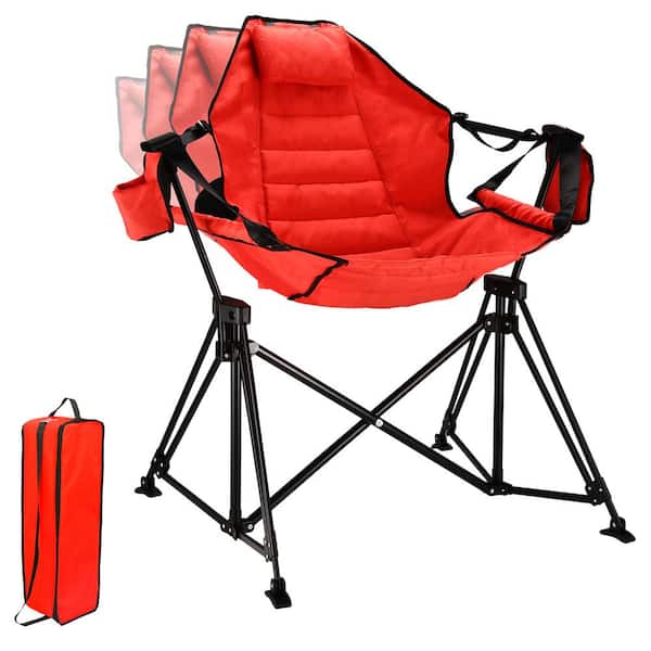 Unbranded Metal Outdoor Rocking Chair with Stand, Hammock Camping Chair Folding Foldable Portable Rocking Chairs, Red