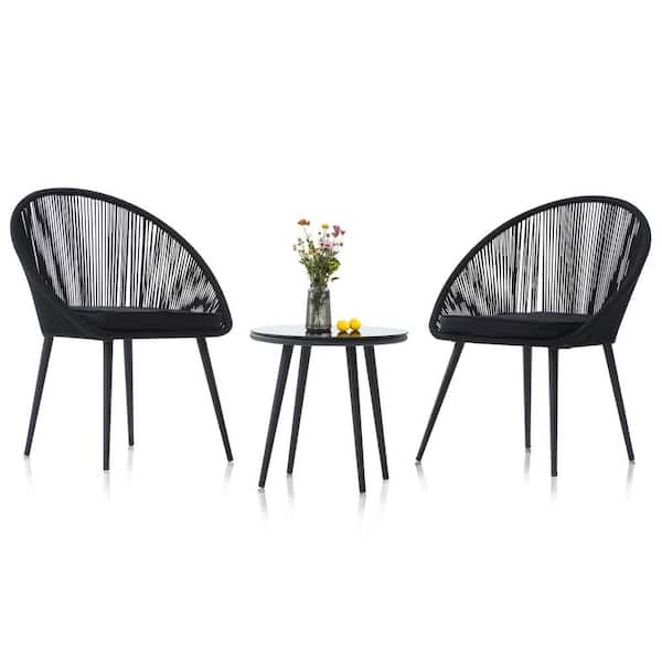DIRECT WICKER 3-Piece Metal Outdoor Bistro Set with Brown Cushion and Coffee Table