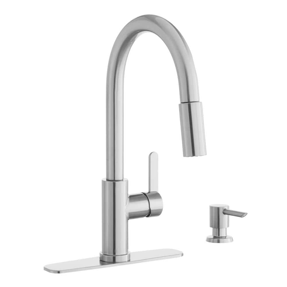 Glacier Bay Paulina Single-Handle Pull-Down Sprayer Kitchen Faucet with TurboSpray, FastMount and Soap Dispenser in Stainless Steel, Silver