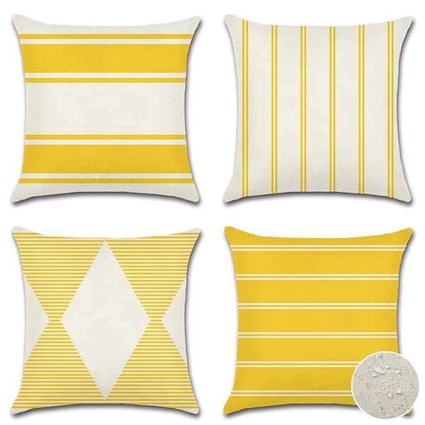 SenQWFa 18 in. x 18 in. Waterproof Modern Geometry Outdoor Yellow Throw Pillow Covers with Hidden Zipper (4-Pack)