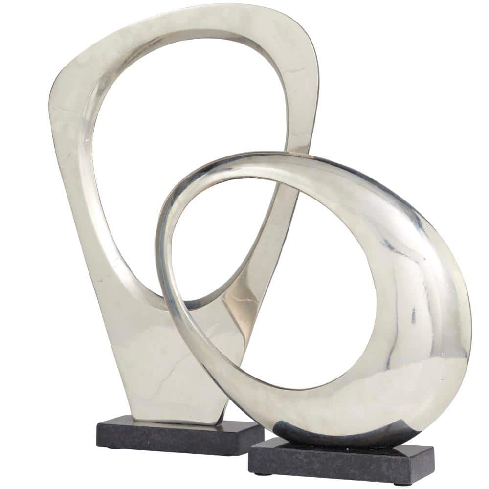 Litton Lane Silver Aluminum Abstract Sculpture with Marble Base (Set of 2)  043533 - The Home Depot
