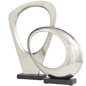 Silver Aluminum Abstract Sculpture with Marble Base (Set of 2)